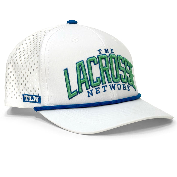 White & Blue Block Letter Hat