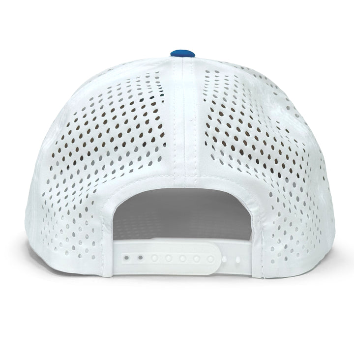 White & Blue Block Letter Hat