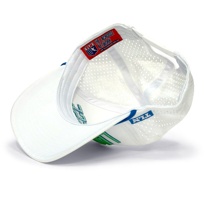 White & Blue Block Letter Hat