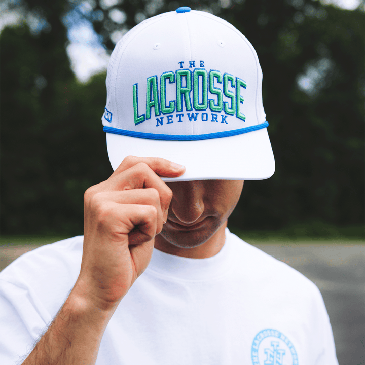 White & Blue Block Letter Hat